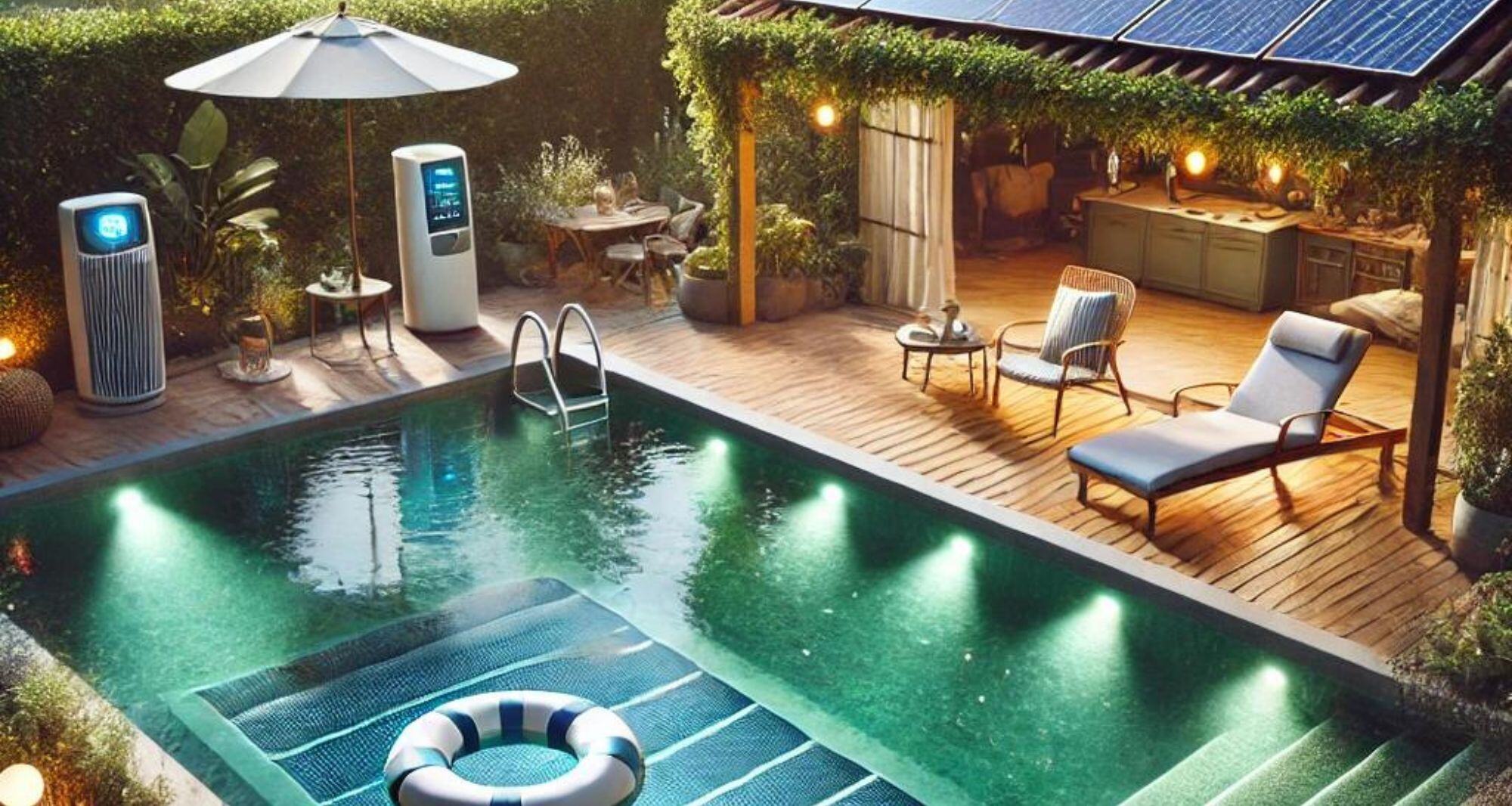 une piscine avec une pompe électrique dans un jardin d'une maison en Occitanie - consommation electrique piscine